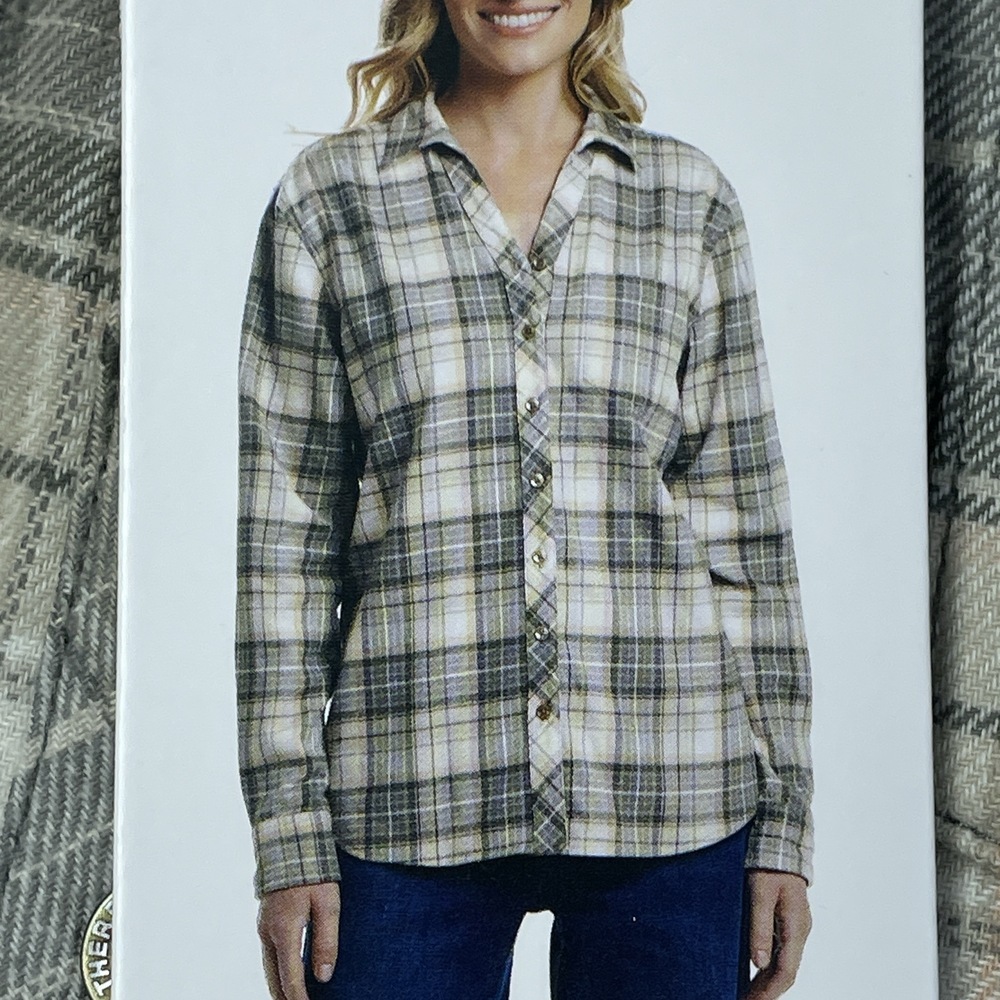 Weatherproof Women's S Plaid Blouse Green a2207